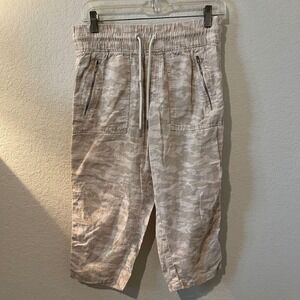 Athleta Cabo Tide Linen Jogger Cropped‎ Camo Pants Drawstring Size 4